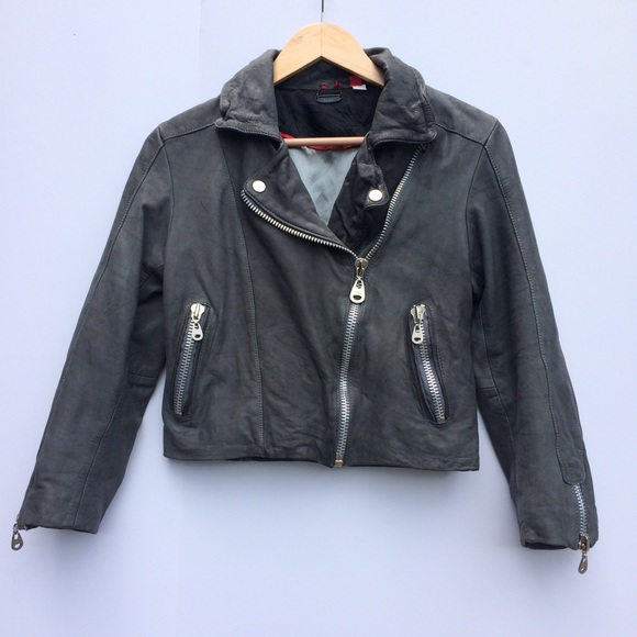 Doma Jackets & Blazers - Doma Cropped Washed Leather Biker Jacket Grey S